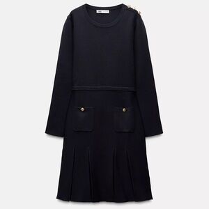 NWT Zara Pleated Knit Dress Navy ref 2142/269